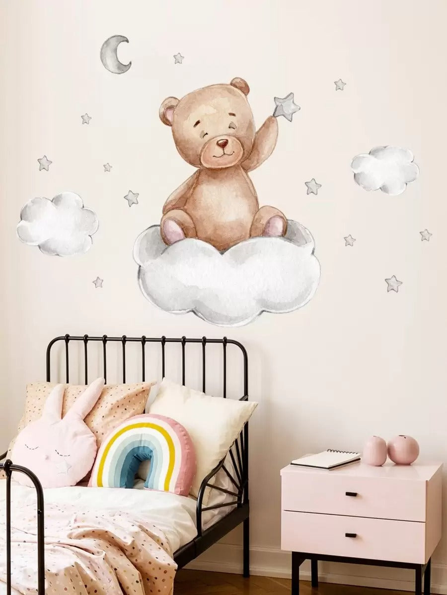 1 pezzo Adesivo da parete in PVC, decorazione da parete con motivo carino di orso cartoni animati per decorazione domestica, adesivi, decalcomanie da parete, decalcomanie in vinile per decorazioni domestiche