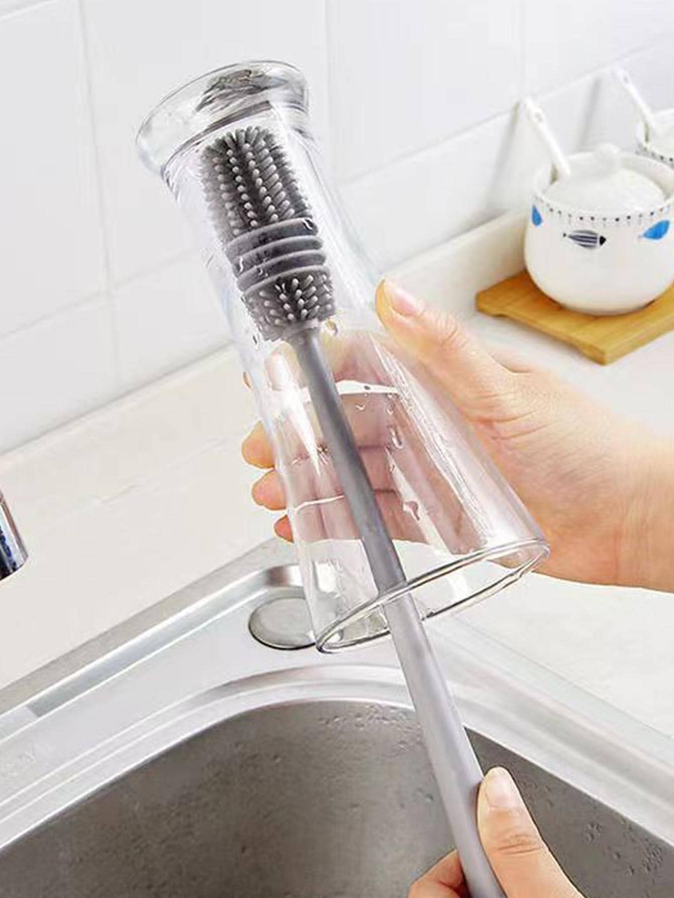 1 spazzola per la pulizia della tazza in TPR, spazzola per la pulizia multifunzione bicolore con manico lungo per la casa, cucina, bagno, casa, articoli per la casa