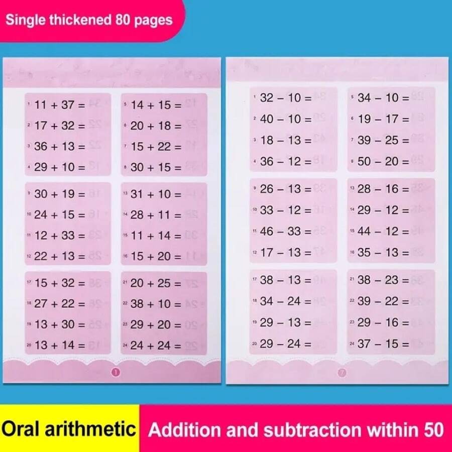 Quaderno di esercizi di matematica per la pratica quotidiana, per la decomposizione e composizione di addizioni e sottrazioni orizzontali e verticali, 80 pagine con esercizi di addizione e sottrazione entro 10/20/50/100 per studenti