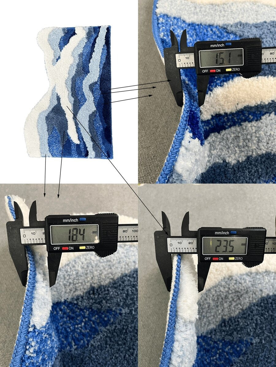 Tappeto da bagno asimmetrico 3D con motivi a onde e nuvole, tappeto da pavimento per soggiorno, tappeto da camera da letto per decorazione estetica per adolescenti, tappeto da area morbido, antiscivolo, moderno, in fibra super fine, spesso e soffice