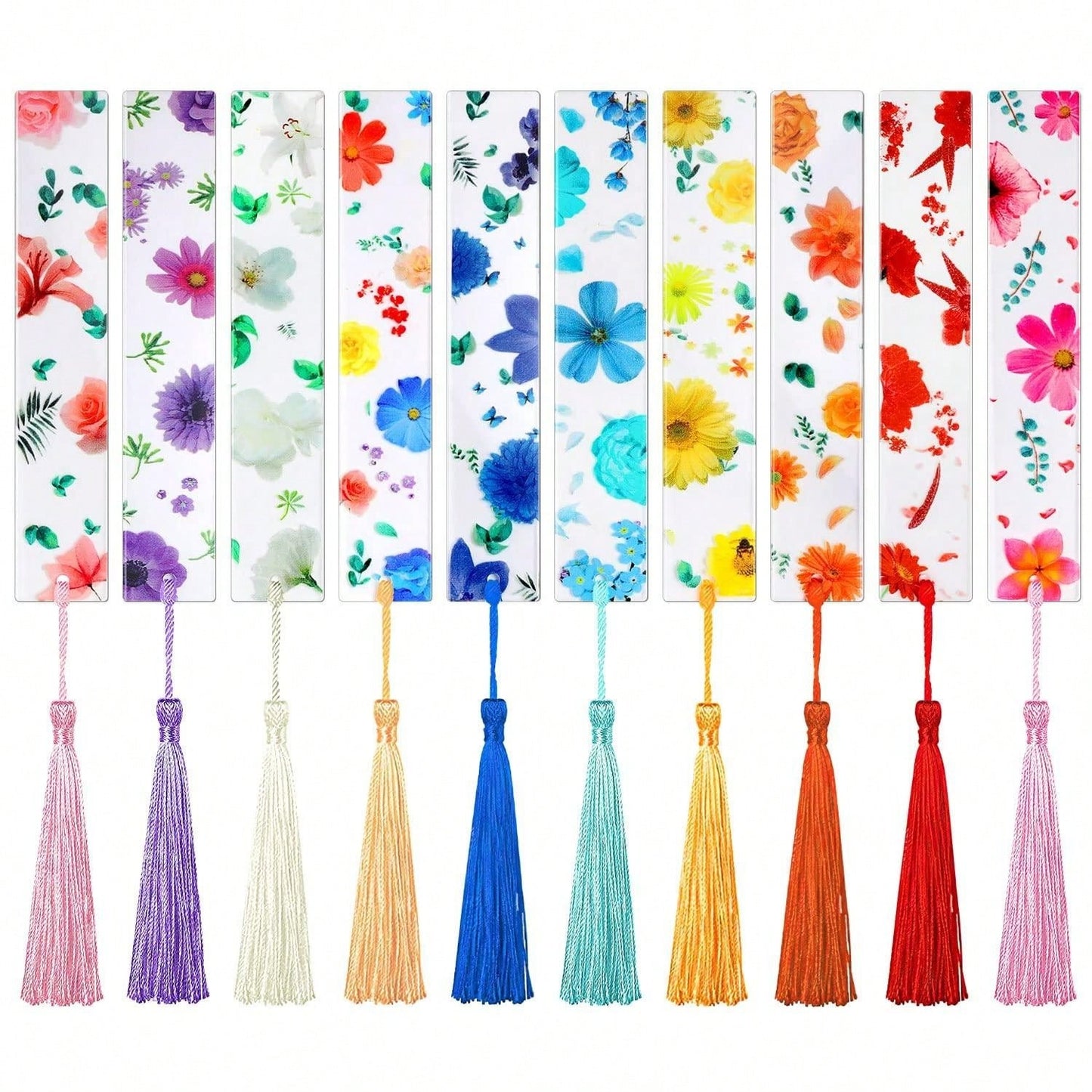 Pezzi Segnalibri in resina con fiori trasparenti, segnalibri floreali per donne, segnalibri carini con fiori e nappe, regali di Natale e riempitivi per calze per donne