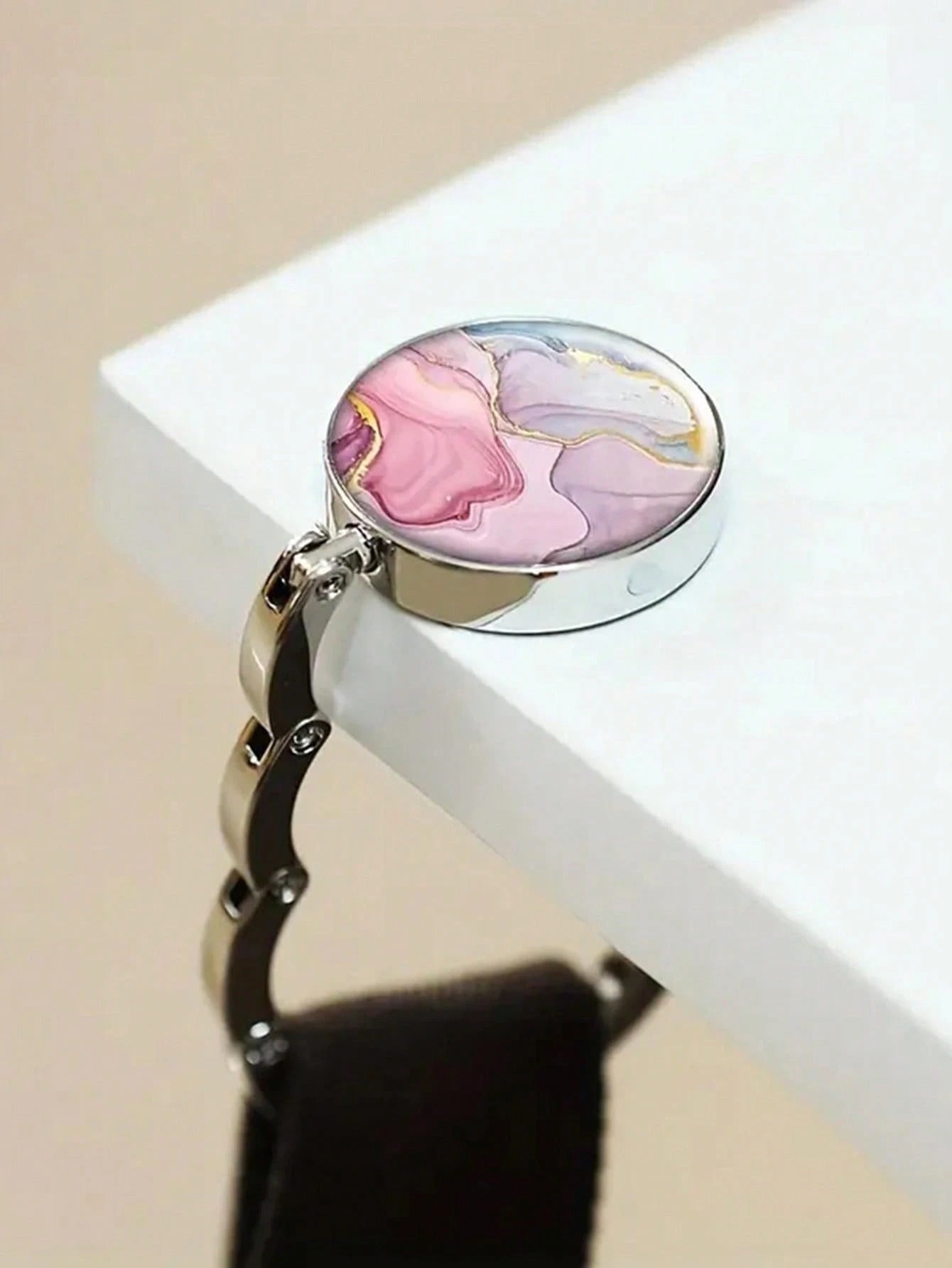 Gancio Pieghevole Portatile Con Motivo In Marmo Da 1 Pezzo Per Portafoglio, Borsa, Vestiti, Borsa Da Scuola - Regalo Per Donne E Studenti