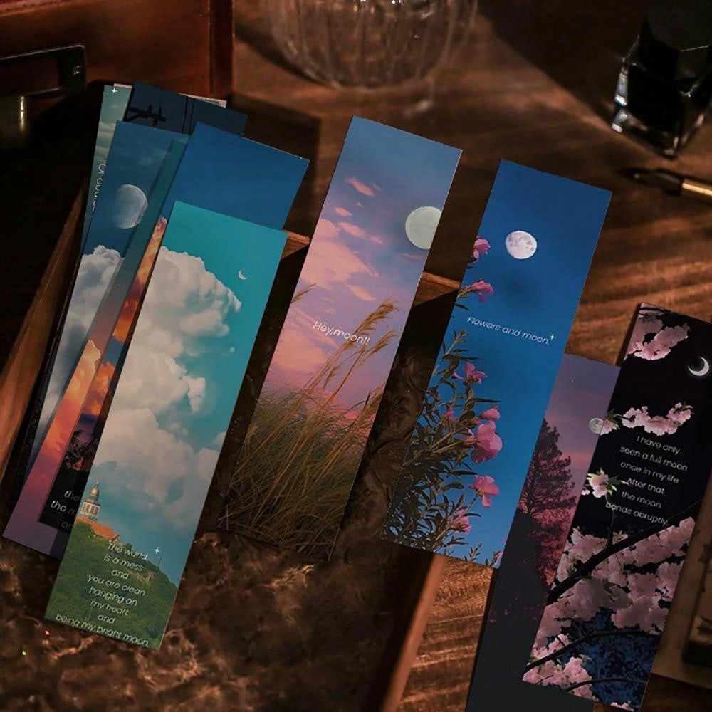 30 Pezzi/libro Luna E Nuvole E Tramonto Ed Estetica Paesaggio E Cielo Segnalibro A Tema Mini Scheda Messaggio Per Artigianato Fai Da Te