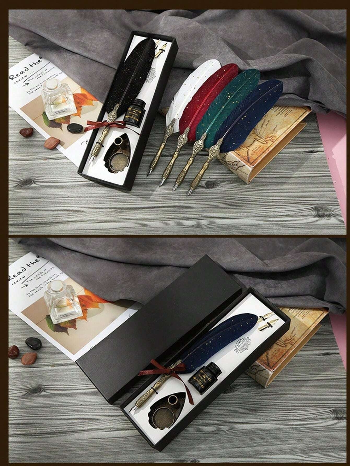 Penne Vintage Firmate, Pennino Di Piuma Con Inchiostro Brillante E 2 Punte Di Ricambio, Perfetto Per La Calligrafia E La Scrittura Antica, Regalo Di San Valentino, Regalo Della Festa Della Mamma, Regalo Di Alta Gamma Confezionato