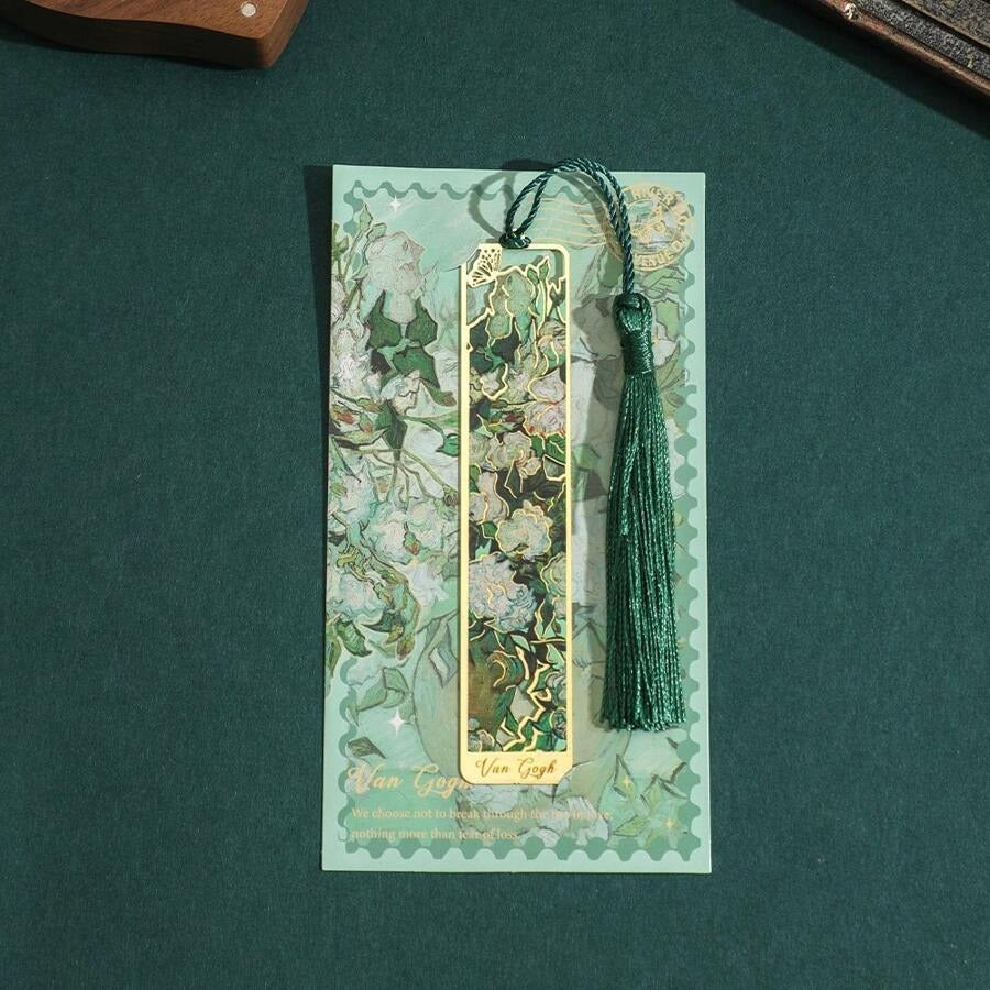 Segnalibro retrò in metallo con dipinto floreale, segnalibro cavo con bronzatura e nappina, regali di cancelleria per il ritorno a scuola, per club del libro, lettori, compleanni, festival, scrittori, amanti dei libri