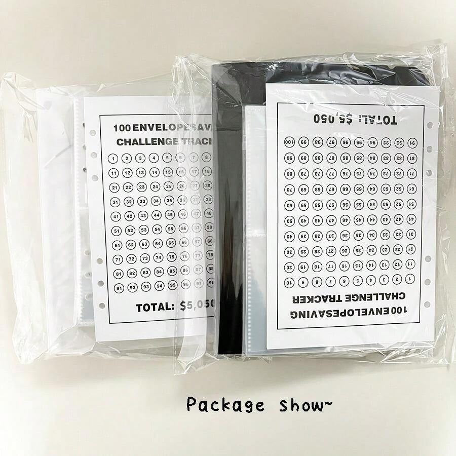 Set di materiale scolastico per il rientro a scuola: un taccuino con 100 tasche numeriche per la sfida di risparmio in busta, un binder A5 con 100 tasche a numero, un taccuino con copertina in PP per la gestione del budget