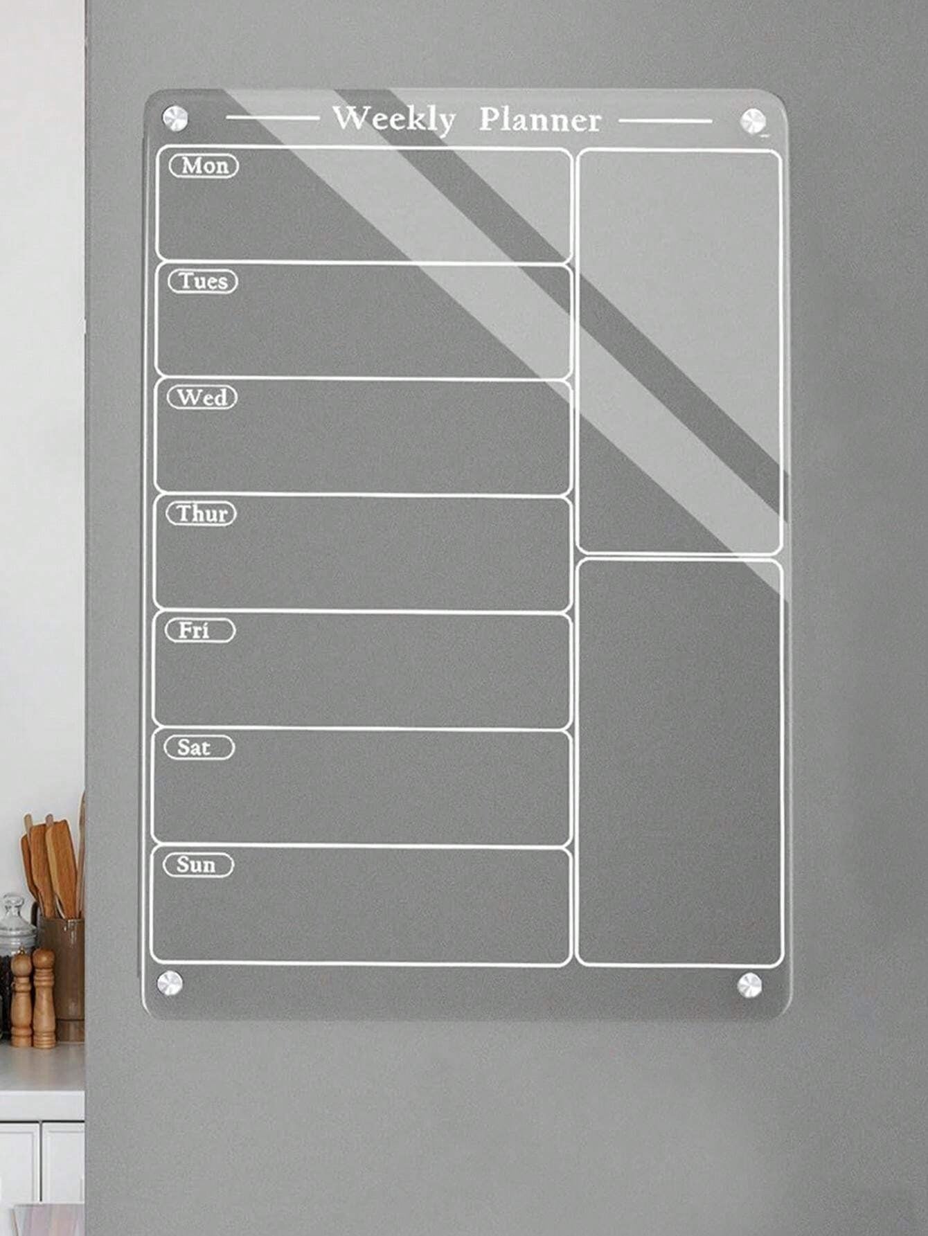 Set di lavagna magnetica cancellabile per frigo con planner, 6 pennarelli per lavagna, planner settimanale 3D in acrilico magnetico, adesivo per frigorifero