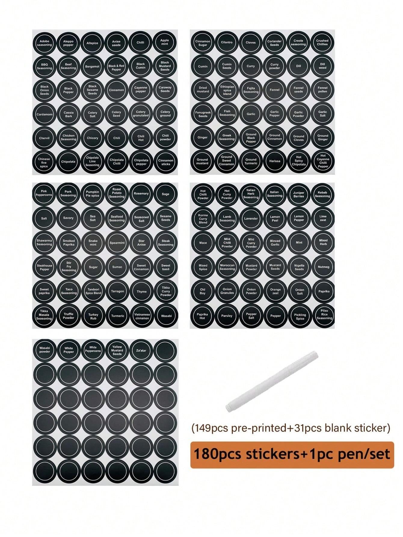 12 fogli+1 penna/5 fogli+1 penna/4 fogli+1 penna,8 fogli/15 fogli Adesivi riutilizzabili in PVC nero vuoti con penna, etichette per imballaggio di torte, biscotti e barattoli di spezie lavabili e riutilizzabili, in varie forme e misure