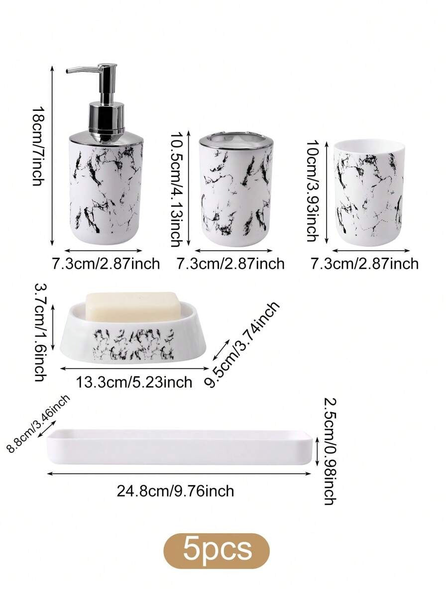 5 pezzi/9 pezzi Set di accessori per il bagno con motivo marmorizzato, inclusi portaspazzolino, dispenser di sapone, portasapone, bicchiere, bottiglie ricaricabili
