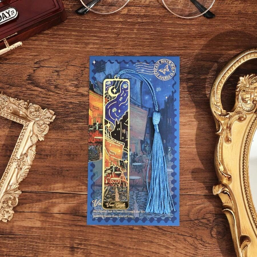 Segnalibro retrò in metallo con dipinto floreale, segnalibro cavo con bronzatura e nappina, regali di cancelleria per il ritorno a scuola, per club del libro, lettori, compleanni, festival, scrittori, amanti dei libri