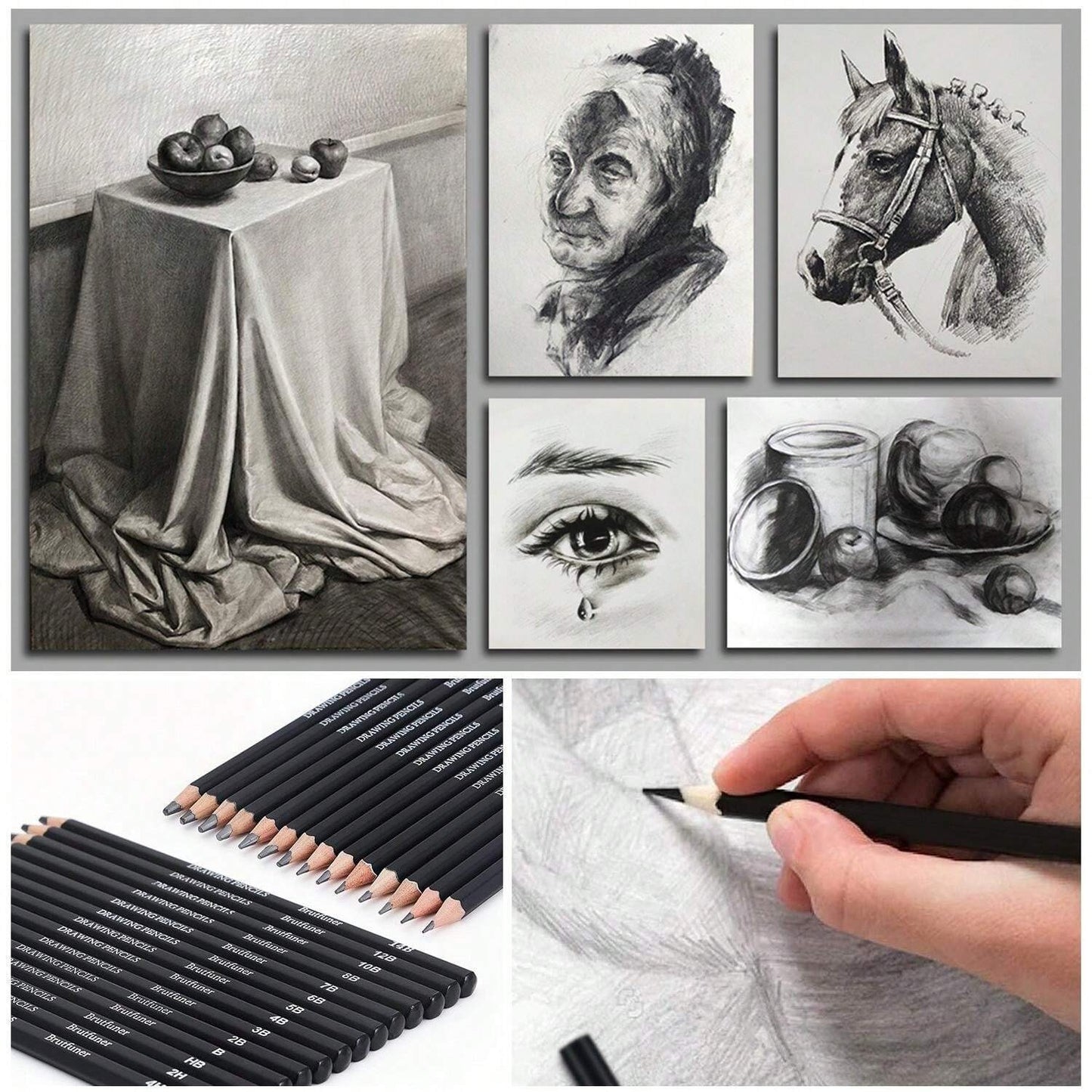 Set di matite per disegno di schizzi, set di forniture d'arte di matite di grafite per schizzi professionali, matite di carbone, stumps di fusione (29 forniture d'arte)