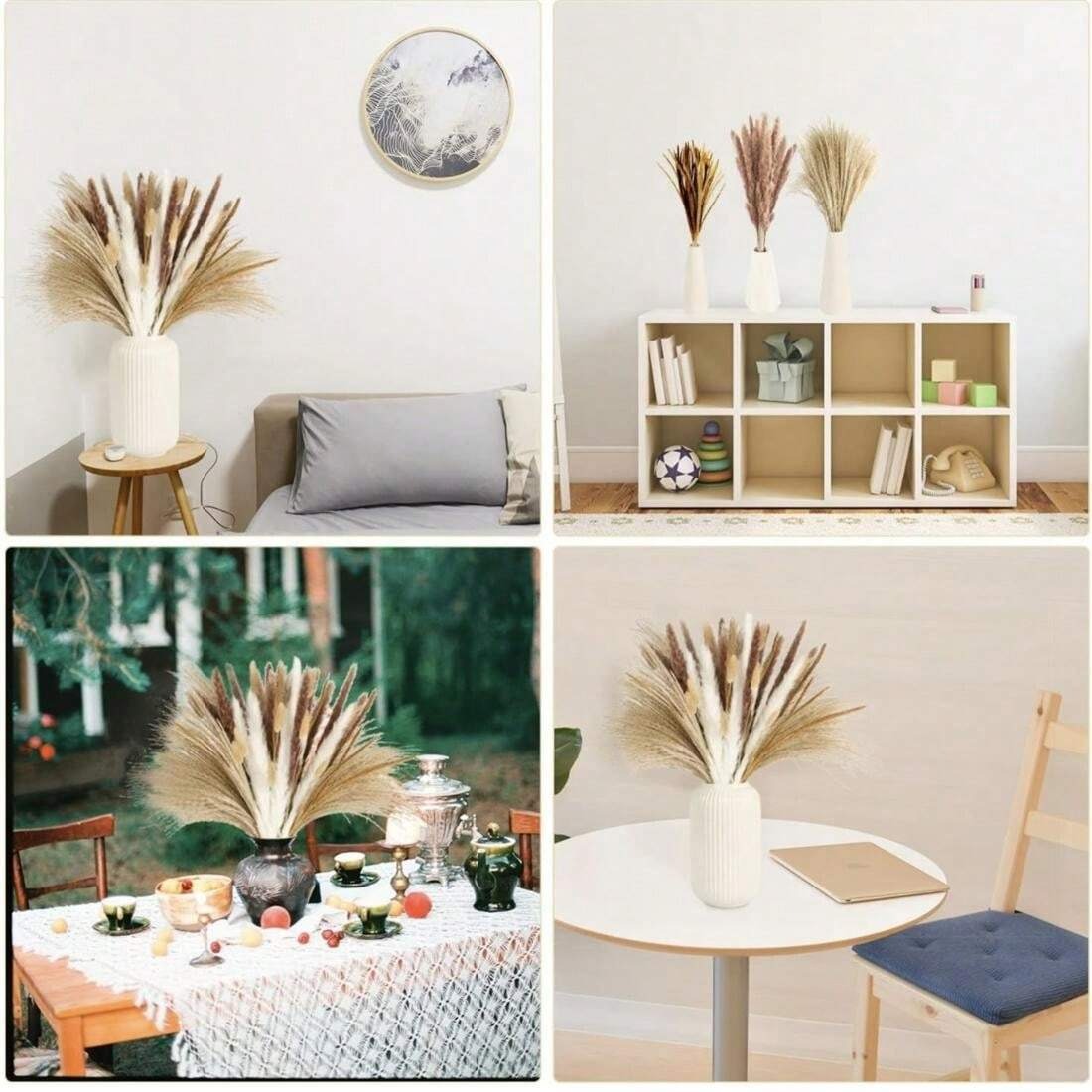 Fiori secchi di erba di pampa bianca e coda di coniglio, decorazione in stile bohémien, decorazione floreale artificiale da parete per il bagno, San Valentino, regalo, decorazione autunnale, piante finte