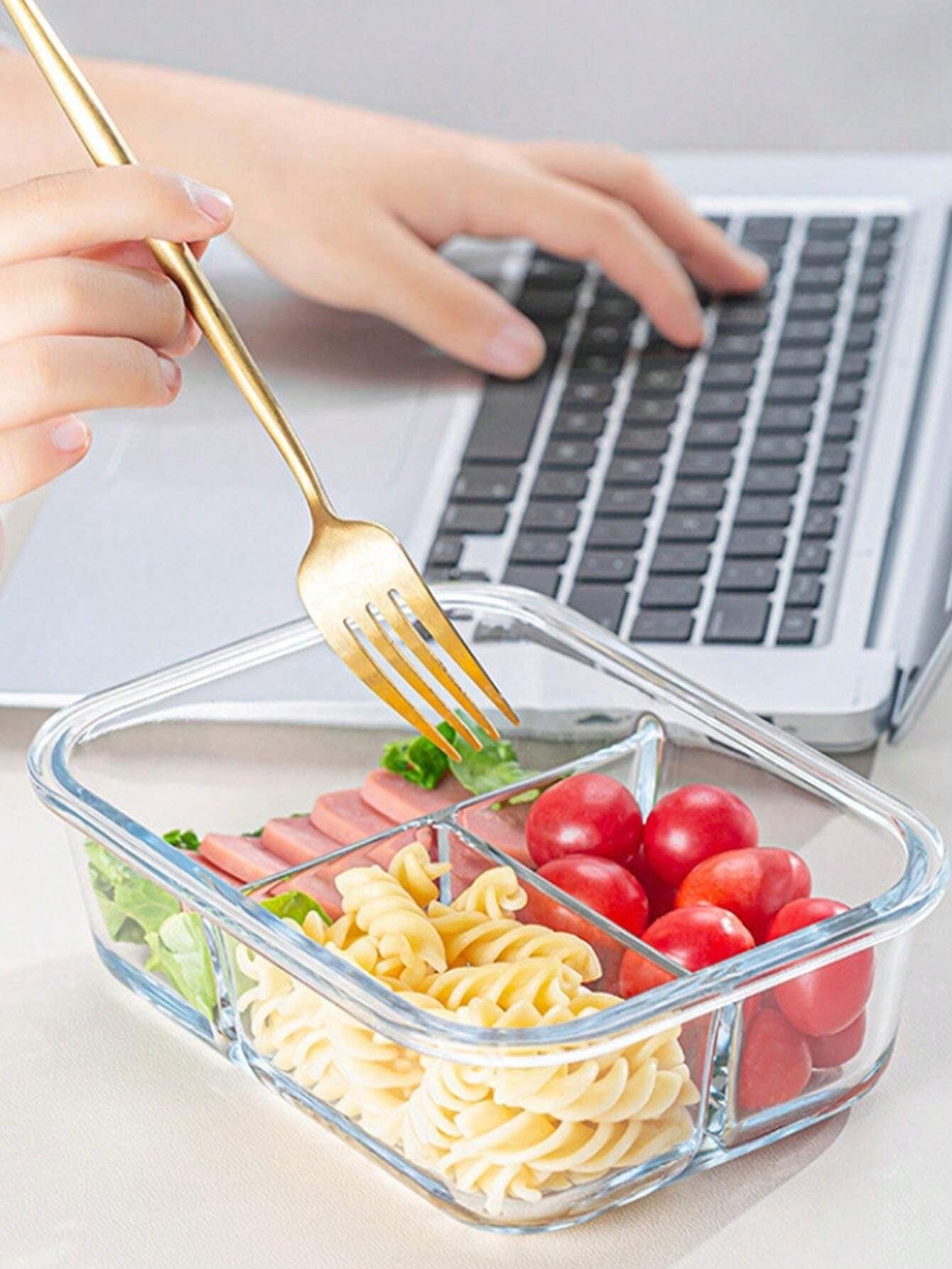 1/2 Porzione Contenitore per Alimenti con Coperchio, Lunch Box in Vetro Microonde-Friendly, Contenitore per Pasti per Ritorno a Scuola