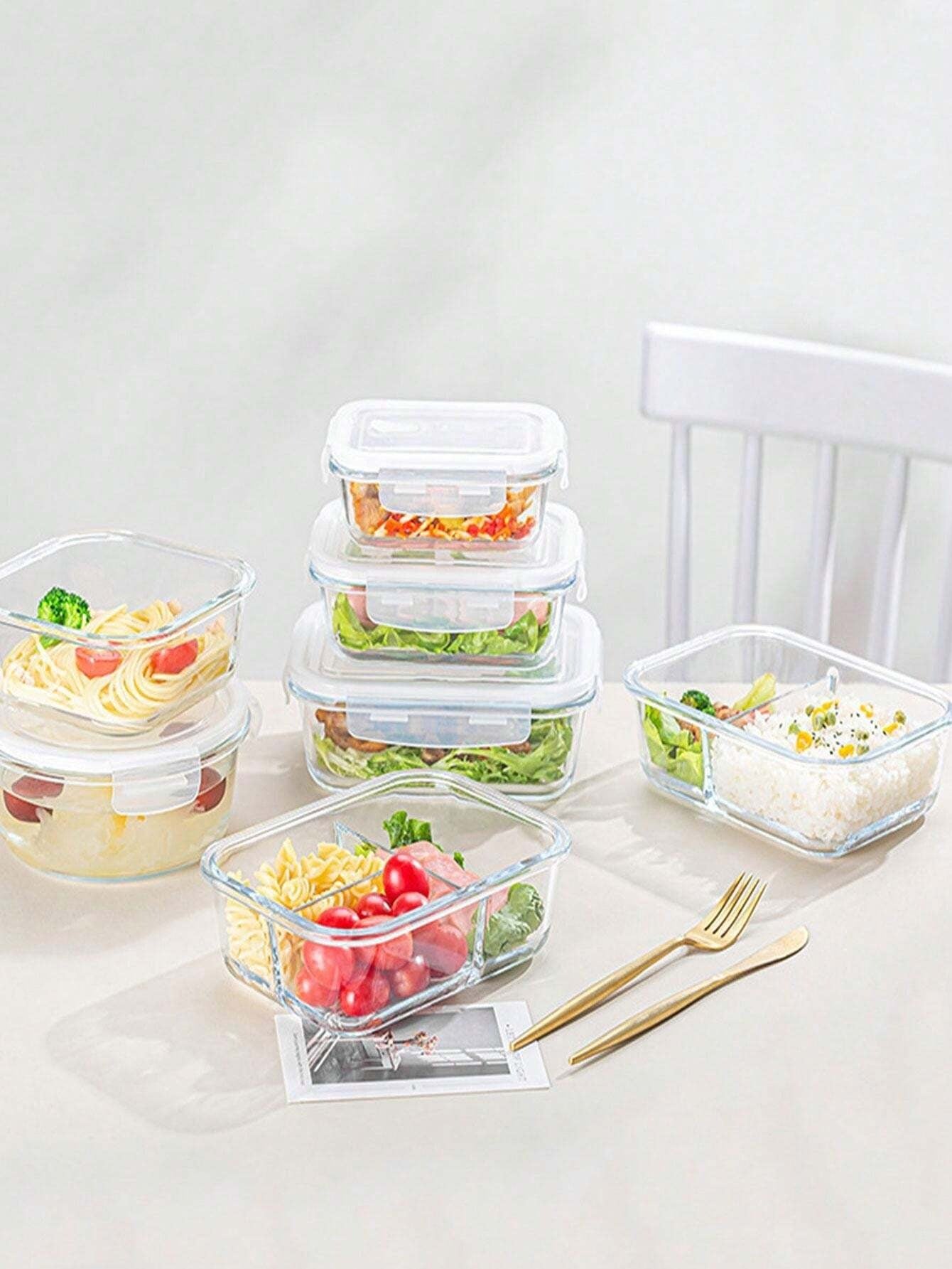1/2 Porzione Contenitore per Alimenti con Coperchio, Lunch Box in Vetro Microonde-Friendly, Contenitore per Pasti per Ritorno a Scuola