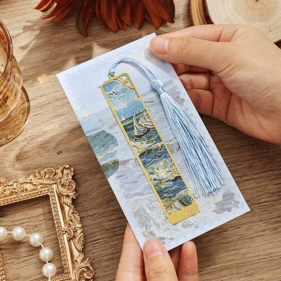 Segnalibro retrò in metallo con dipinto floreale, segnalibro cavo con bronzatura e nappina, regali di cancelleria per il ritorno a scuola, per club del libro, lettori, compleanni, festival, scrittori, amanti dei libri