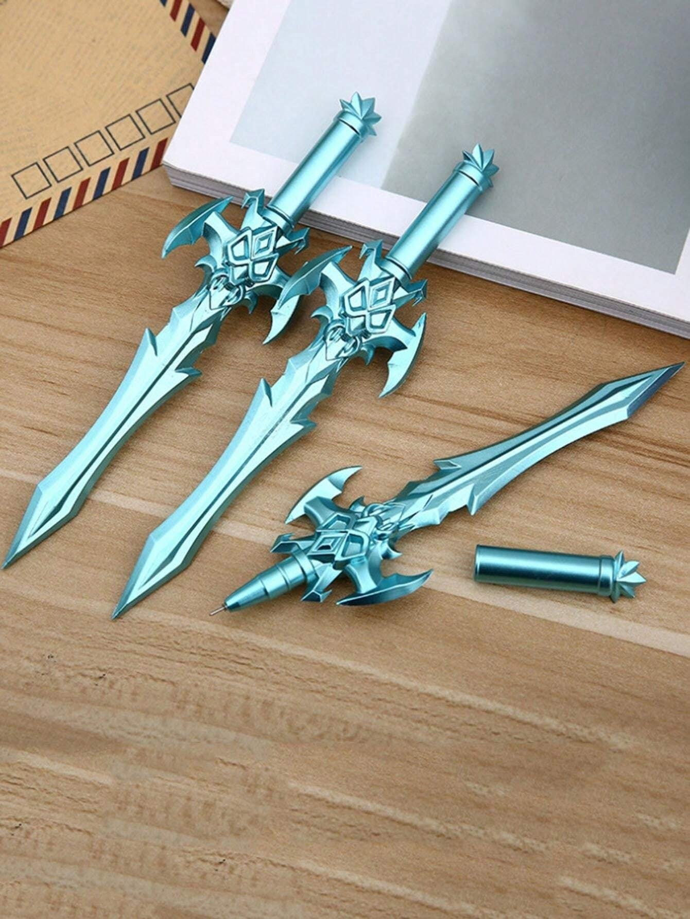 Penne neutre a forma di spada retrò, design armi da arti marziali anime, articoli di cancelleria per studenti, colore casuale