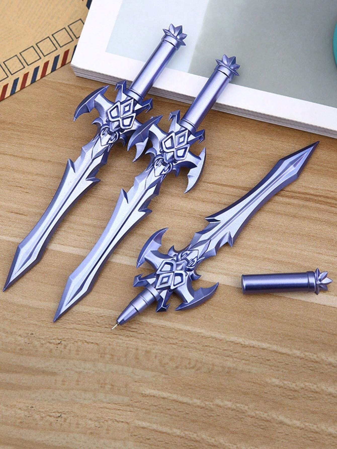 Penne neutre a forma di spada retrò, design armi da arti marziali anime, articoli di cancelleria per studenti, colore casuale