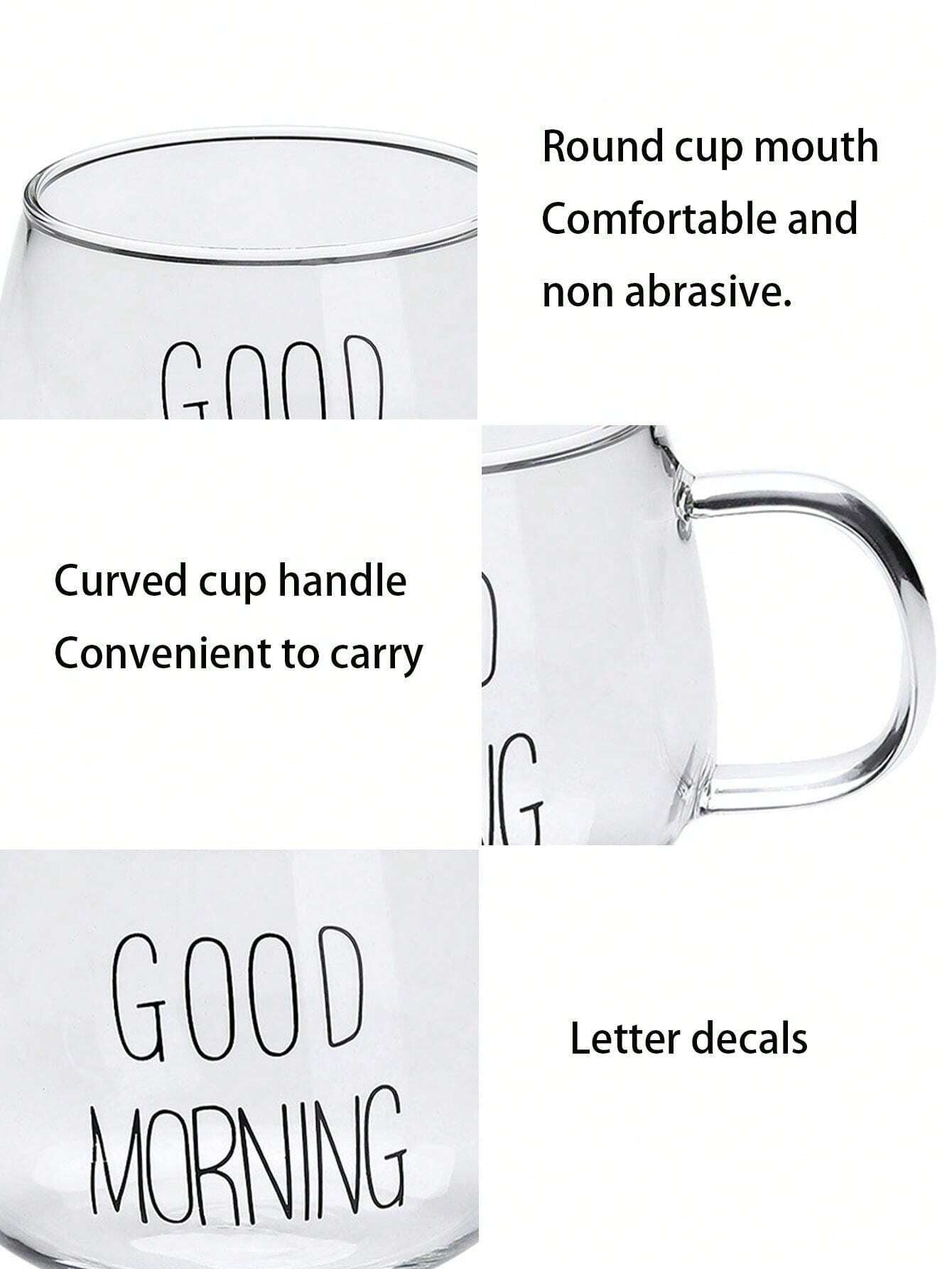 1 pezzo Tazza in vetro resistente al calore da 450ml/15,21oz con manico, tazza d'acqua, tazza del buongiorno, tazza da caffè, tazza in vetro resistente al calore con manico
