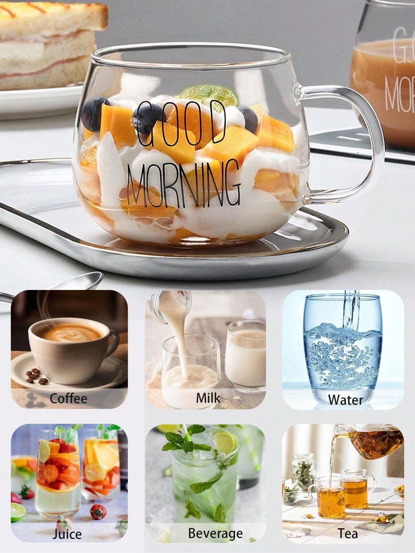 1 pezzo Tazza in vetro resistente al calore da 450ml/15,21oz con manico, tazza d'acqua, tazza del buongiorno, tazza da caffè, tazza in vetro resistente al calore con manico