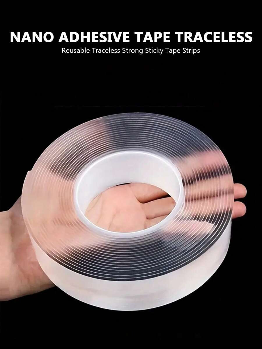 Rotolo di nastro biadesivo trasparente nano - impermeabile, riutilizzabile, senza tracce e con forte adesivo per auto, bagno, cucina, ufficio, decorazioni di palloncini per feste domestiche, resistente al calore
