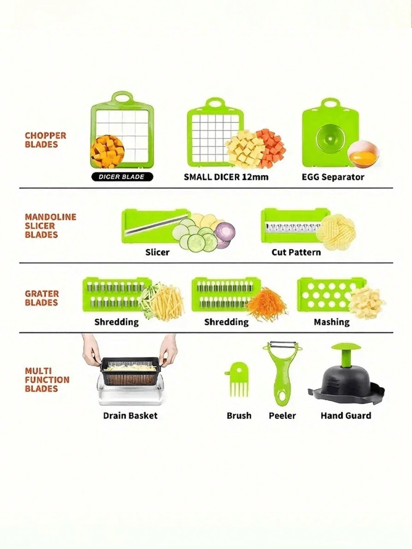 Trita verdure, tritatutto da cucina multifunzione, semplice da usare per insalate, lame intercambiabili, utensile da cucina e per feste, grattugia manuale con contenitore