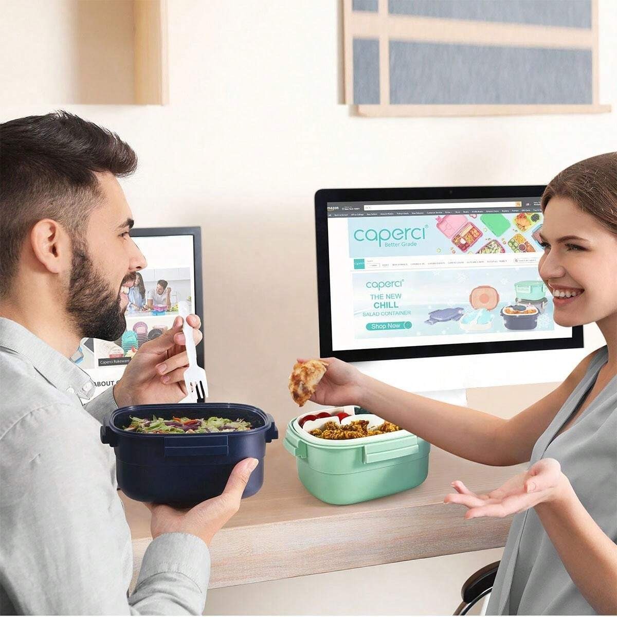 Contenitore premium per insalata per il pranzo - Grandi scodelle da 52 once per la preparazione di pasti di insalate, lunch box con vassoio bento a 4 scomparti, contenitore per salse da 3 once, forchetta riutilizzabile