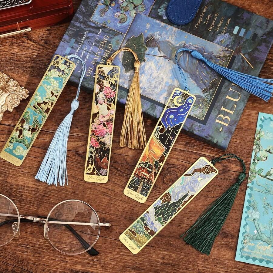 Segnalibro retrò in metallo con dipinto floreale, segnalibro cavo con bronzatura e nappina, regali di cancelleria per il ritorno a scuola, per club del libro, lettori, compleanni, festival, scrittori, amanti dei libri