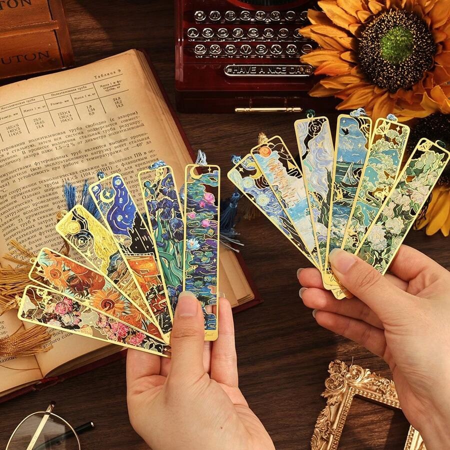 Segnalibro retrò in metallo con dipinto floreale, segnalibro cavo con bronzatura e nappina, regali di cancelleria per il ritorno a scuola, per club del libro, lettori, compleanni, festival, scrittori, amanti dei libri