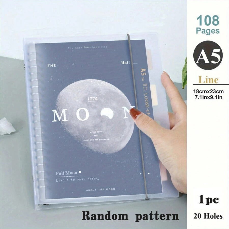 Notebook a fogli mobili con spirale trasparente, dimensioni A5/B5, 108 pagine, decorato con luna e pianeti, taccuino per appunti e diario, forniture per la scuola