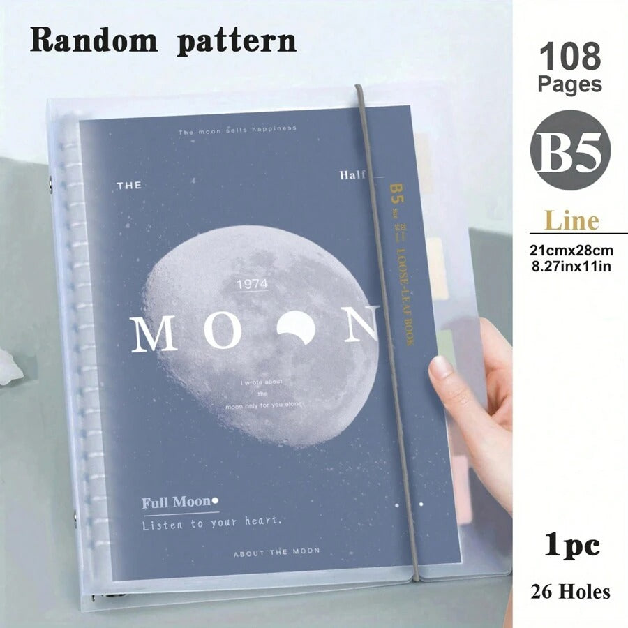 Notebook a fogli mobili con spirale trasparente, dimensioni A5/B5, 108 pagine, decorato con luna e pianeti, taccuino per appunti e diario, forniture per la scuola