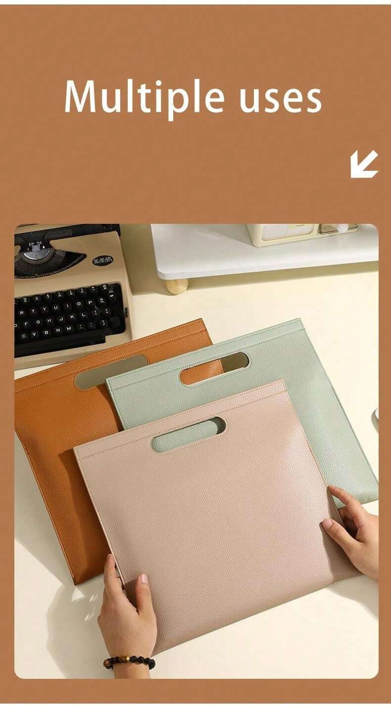 Cartella portadocumenti formato A4 in pelle spessa con motivo litchi, custodia da ufficio, valigetta per archiviazione di documenti, forniture scolastiche