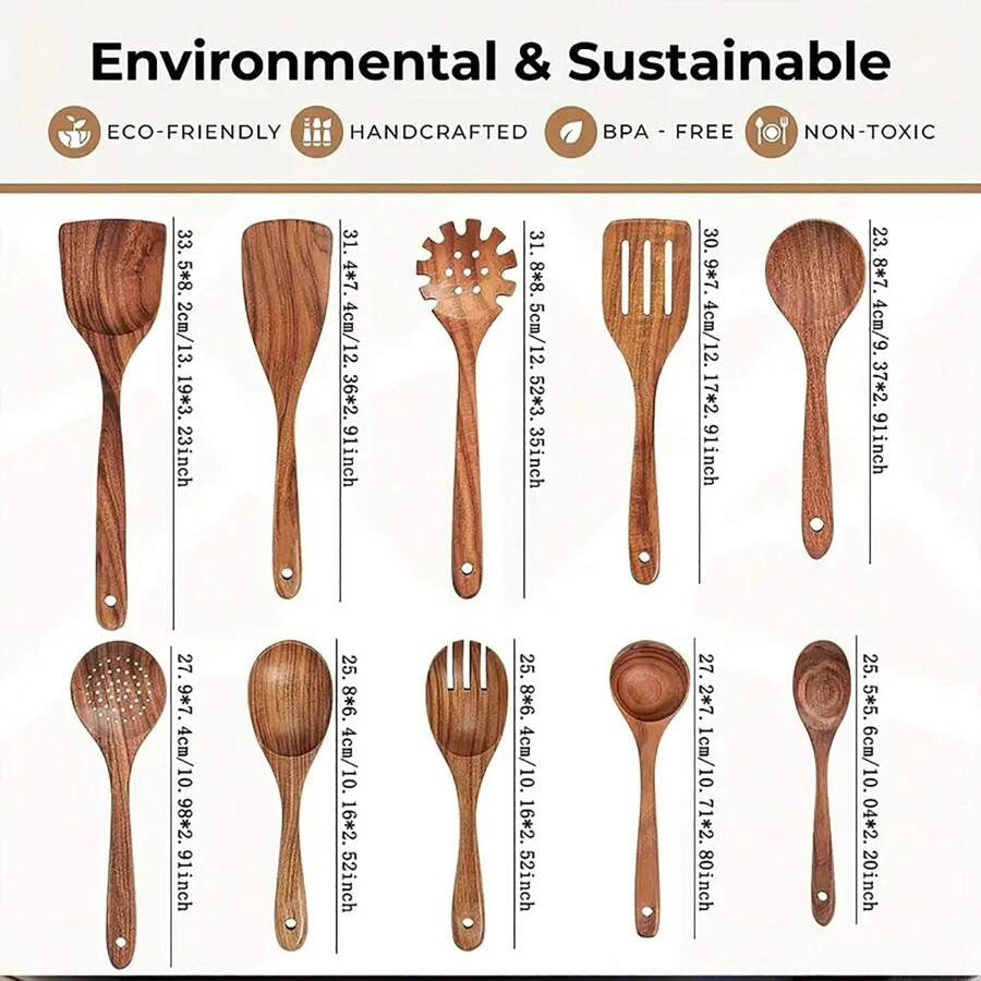 10 pezzi Cucchiai di legno, utensili da cucina in legno resistenti in una scatola, leggeri e resistenti al calore, forniture da cucina accessori da forno