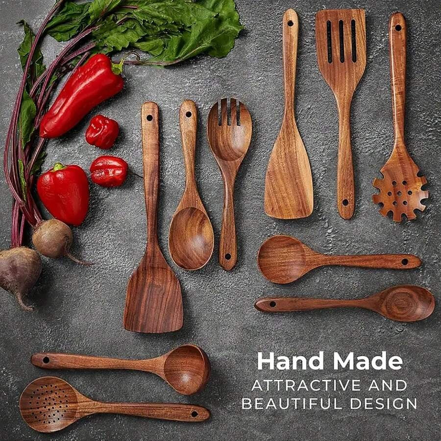10 pezzi Cucchiai di legno, utensili da cucina in legno resistenti in una scatola, leggeri e resistenti al calore, forniture da cucina accessori da forno
