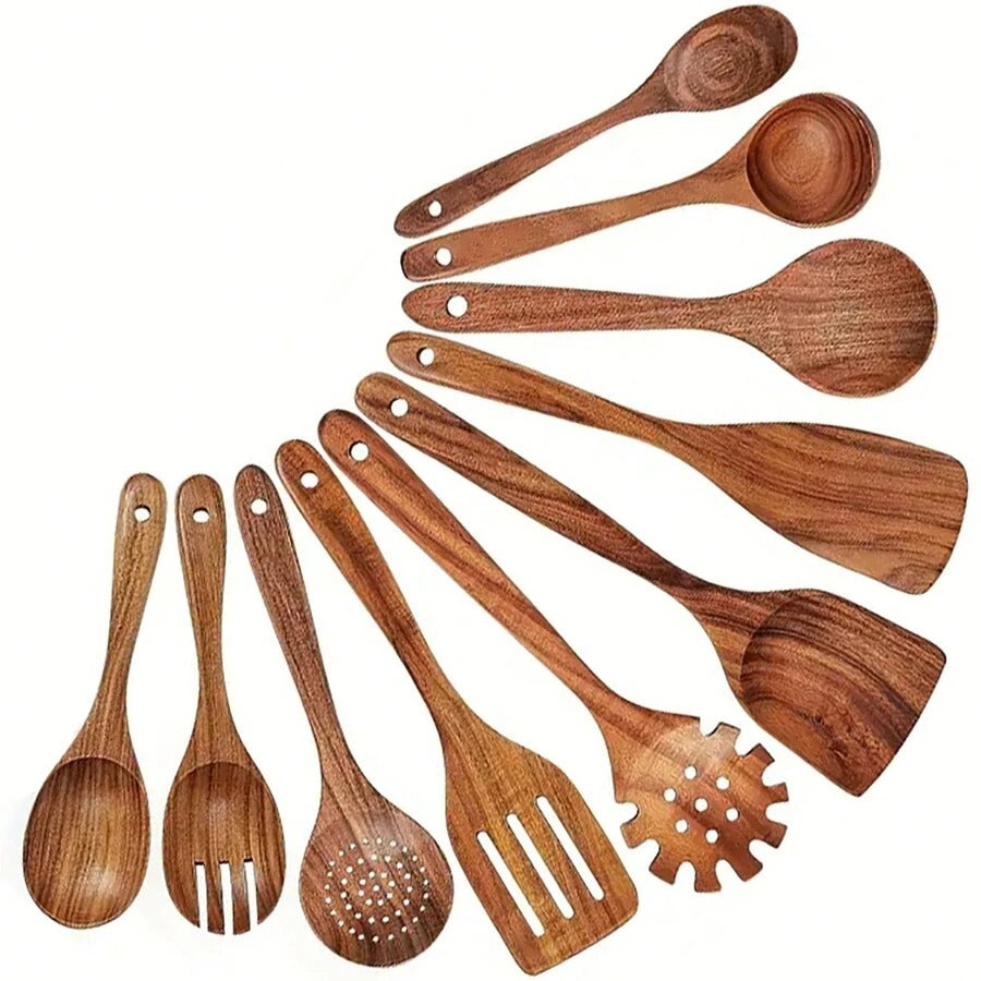 10 pezzi Cucchiai di legno, utensili da cucina in legno resistenti in una scatola, leggeri e resistenti al calore, forniture da cucina accessori da forno