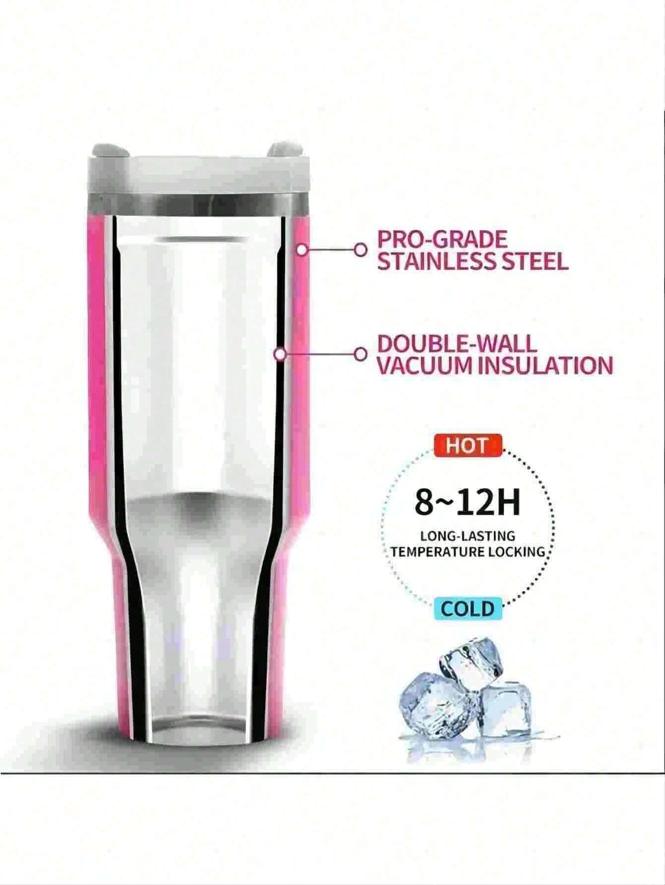 1 pezzo, 1200ml, tazza termica rivestita in acciaio inox a doppia parete, isolata sottovuoto, da 40 once, 2a generazione, multicolore, con 1 cannuccia in PP, adatta come regalo per feste, disponibile anche separatamente