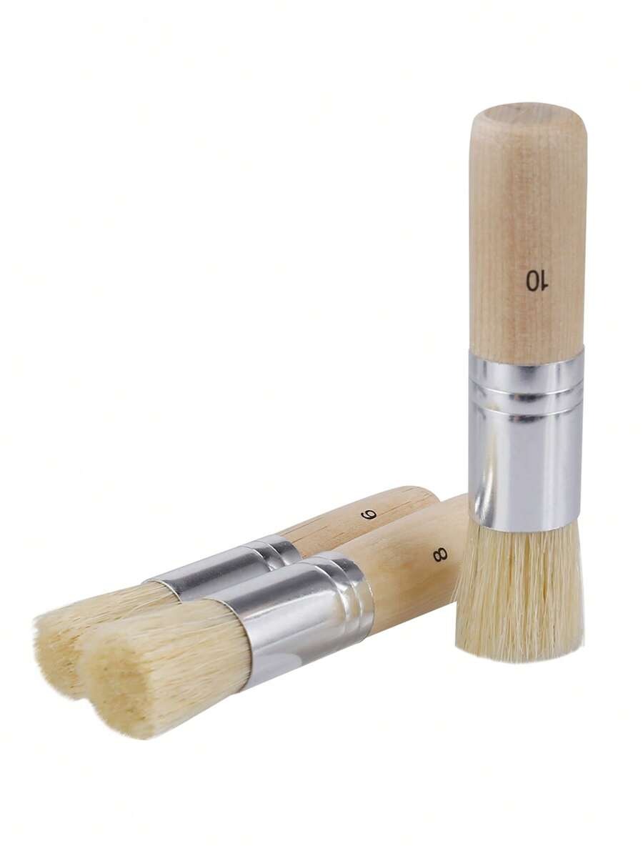 pennelli di legno per stencil in pura fibra naturale, pennelli per setole per dipingere con acrilico, olio, acquerello, progetti di carte fai-da-te, 3 misure, forniture scolastiche