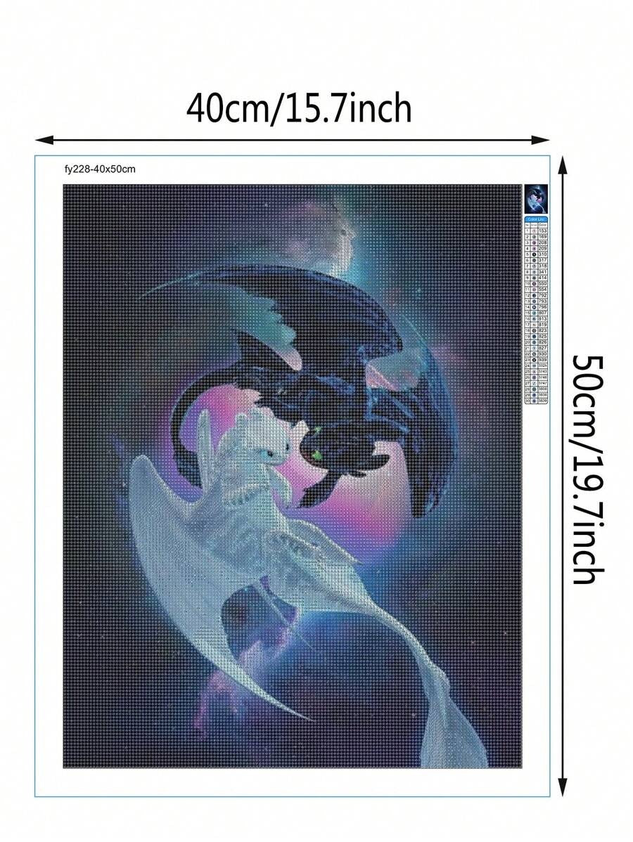 Kit di pittura diamantata 5D - Doppio Drago Yin Yang, arte diamante a tutto tondo, artigianato drago e drago cartoni animati, tema animale, decorazione per la casa fai-da-te - 40x50cm