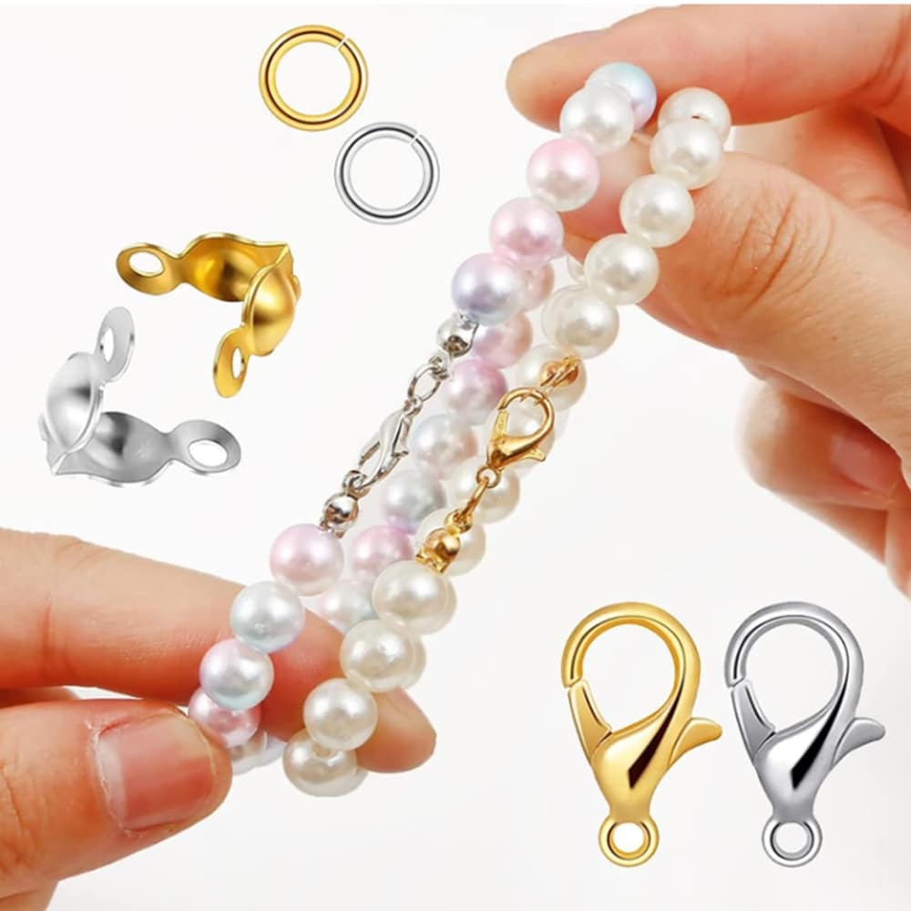 480 pz Kit con pinze, pinzette, anelli ad ardiglione - Fermagli a Noce di Mare - Anelli Aperti e Chiusure di Copertura - Distanziatori per Catene - Kit per Fai da Te per Realizzare Gioielli, Collane, Bracciali e Orecchini