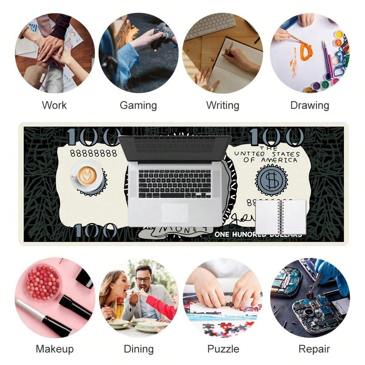 Tappetino per mouse e tastiera da 100 monete, tappetino per mouse da gioco 3D adatto per soggiorno e camera da letto, decorazione per la casa per i gamers, base in gomma antiscivolo come regalo