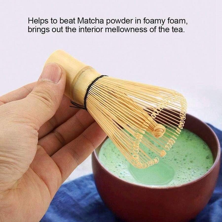 Frullatore tradizionale giapponese per matcha in bambù dorato fatto a mano, set da tè realizzato in bambù biologico durevole e sostenibile