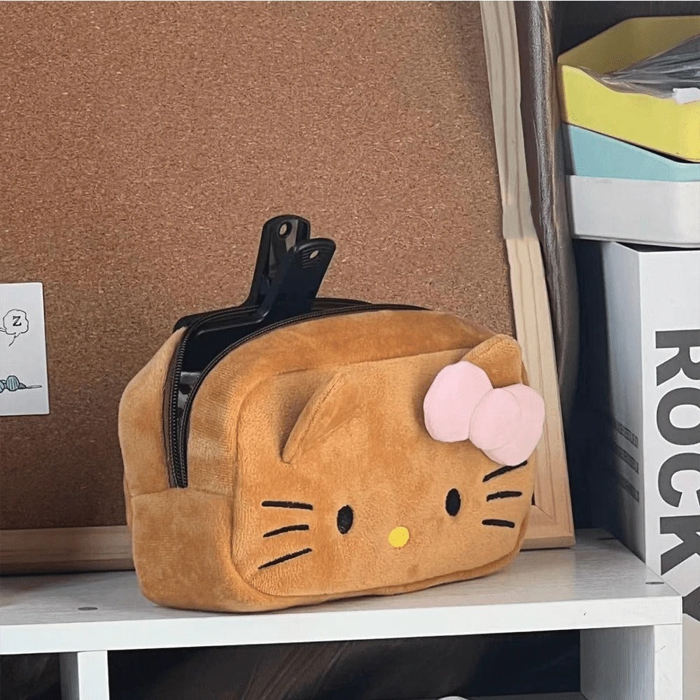 borsa per il trucco a cartone animato, astuccio grande con capacità elevata e set da 12 penne, forniture scolastiche, regalo carino di San Valentino con fiocco rosso, astuccio per il ritorno a scuola con stampa Hello Kitty all'interno