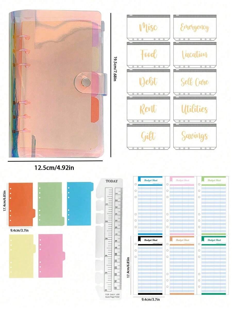 Quaderno Con Raccoglitore A Fogli Mobili Laser A6 + Libretto Dei Conti A Fogli Mobili Con Budget In Contanti