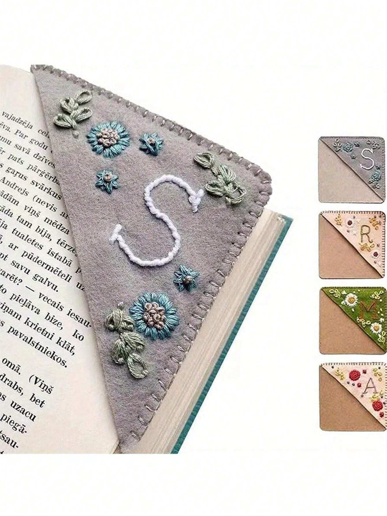 1 pezzo, Segnalibro angolare personalizzato con ricamo a mano, 26 lettere ricamate a mano su feltro, segnalibro con ricamo floreale carino, regalo significativo per gli amanti della lettura, ideale per il ritorno a scuola