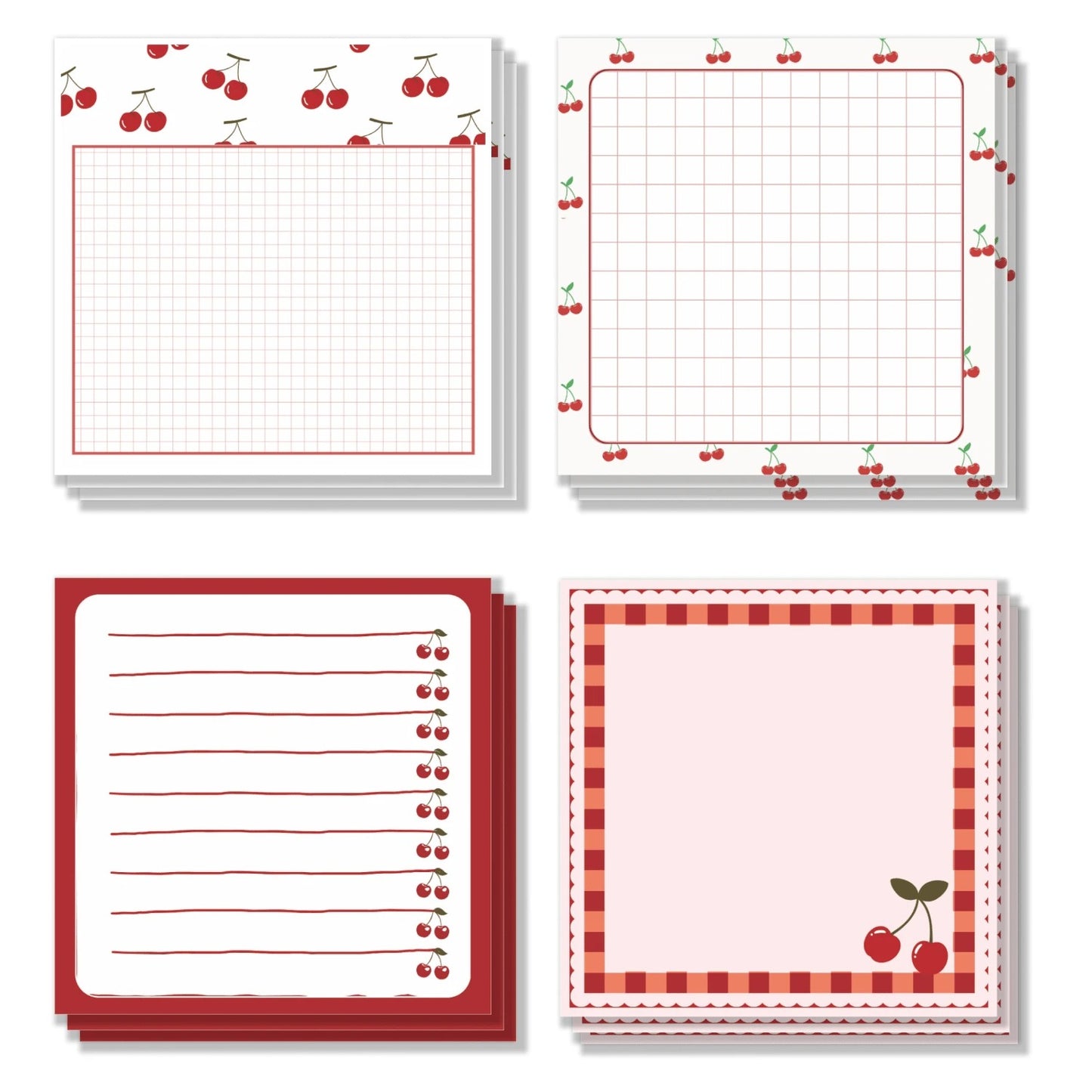 Adesivi con motivo a ciliegie da 3x3 pollici, 50 fogli ciascuno, blocks notes adesivi a forma di ciliegie, per scuola, ufficio, casa, forniture, regalo per studenti e insegnanti