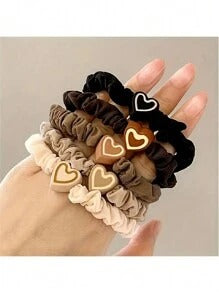 5/10 pezzi Nuovi fermagli per capelli a forma di fiocco in colore caffè, elastici per capelli con ciondolo a forma di cuore