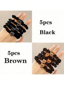 5/10 pezzi Nuovi fermagli per capelli a forma di fiocco in colore caffè, elastici per capelli con ciondolo a forma di cuore