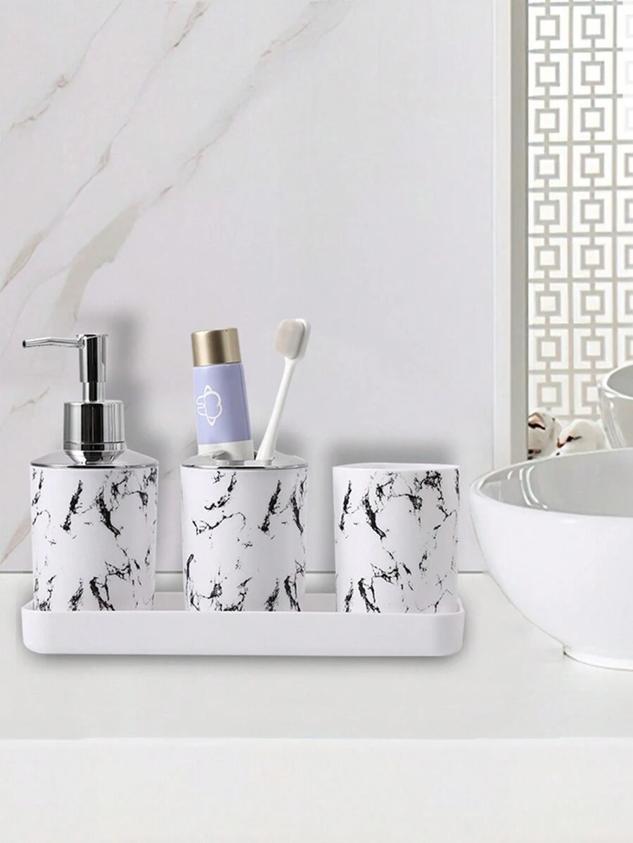 5 pezzi/9 pezzi Set di accessori per il bagno con motivo marmorizzato, inclusi portaspazzolino, dispenser di sapone, portasapone, bicchiere, bottiglie ricaricabili