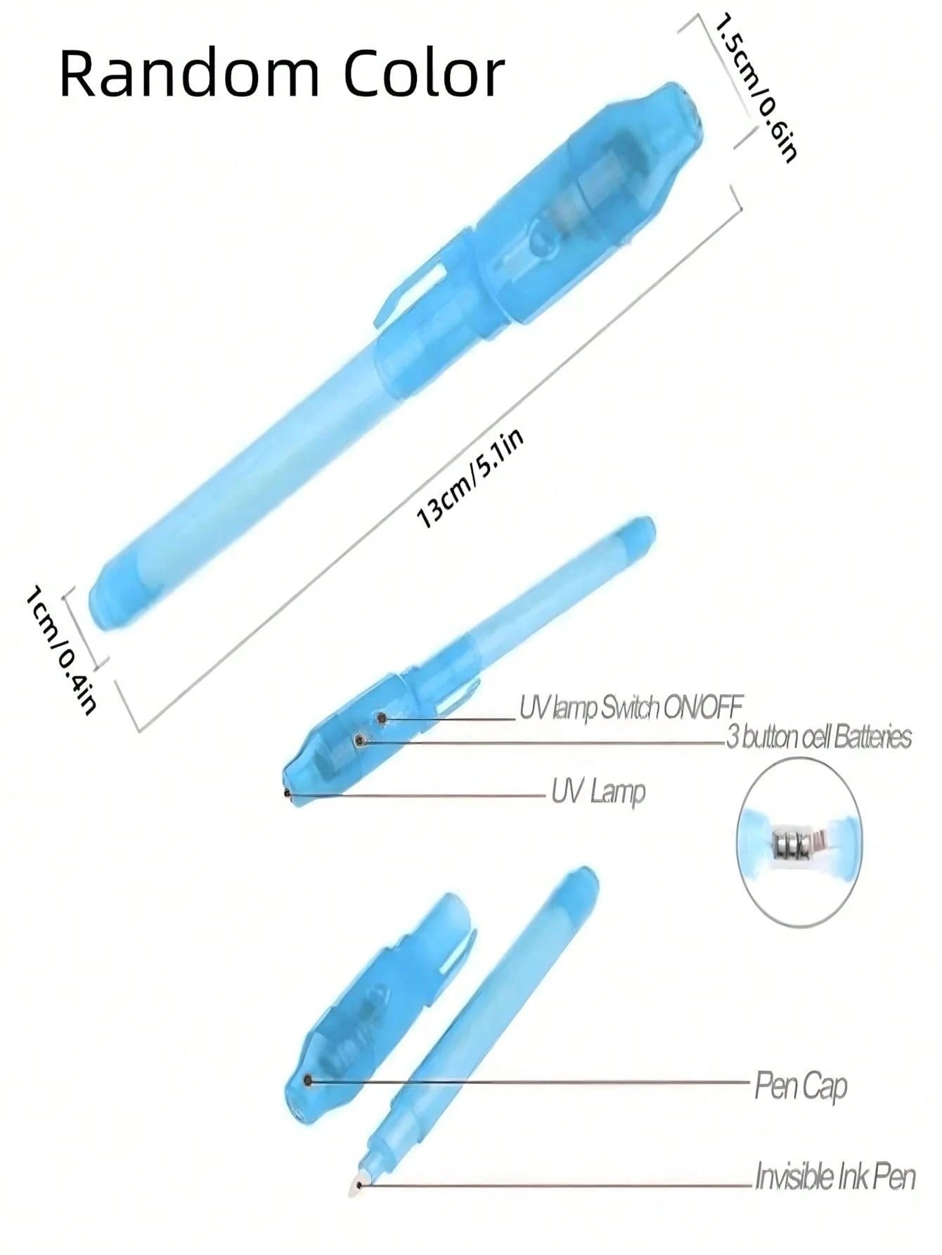 Penna con inchiostro invisibile a colori casuali, penna spia con inchiostro invisibile e luce nera, etichetta magica con messaggio, evidenziatore di plastica multifunzione, penna fluorescente con inchiostro invisibile colorato