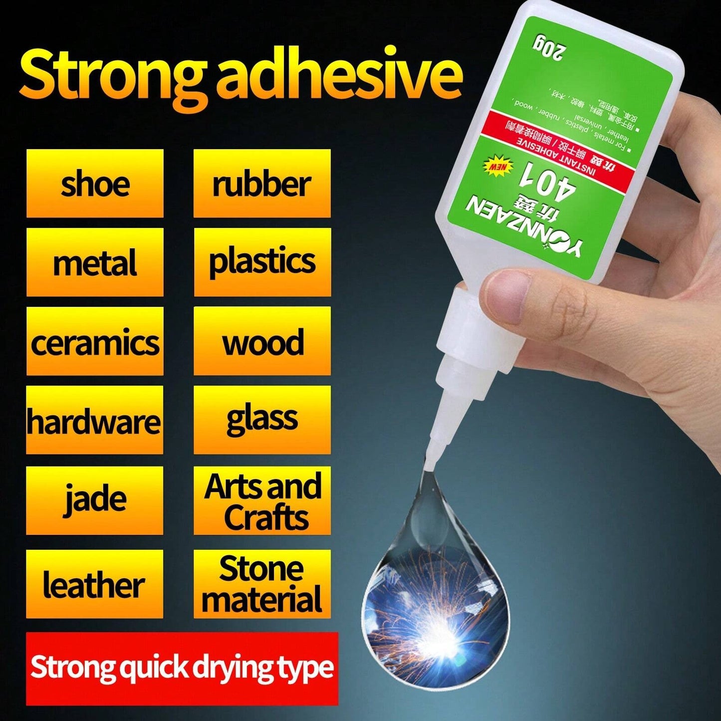 Super colla, asciugatura ultrarapida, adesivo multiuso per incollare metallo, vetro, ceramica, pietra, plastica, legno, gomma e pneumatici - colla universale per saldatura resistente