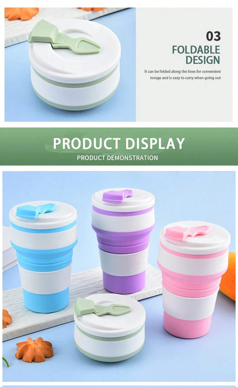 Tazza retrattile in silicone da 350 ml, tazza da risciacquo da campeggio da viaggio, tazza da ufficio per il caffè, tazza per il latte domestico, fornita in confezione colorata